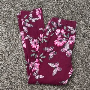 The Children's Place Maroon Leggings with Pink Floral & Butterfly Print